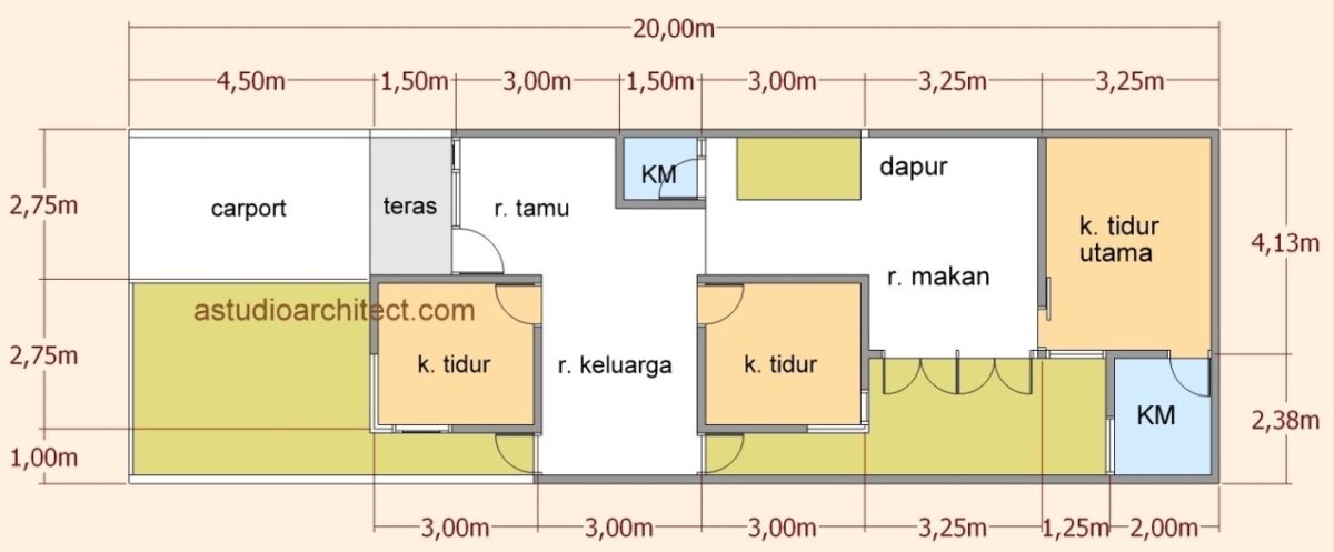 Desain Rumah Ukuran 5x20 3 Kamar Tidur - SEON Digital Marketing