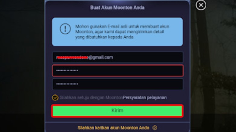 Form Registrasi Akun Moonton - SEON Digital Marketing