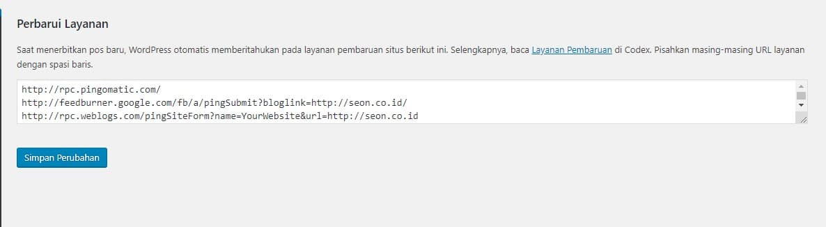 Memasang WordPress Ping List Terbaru 1 - SEON Digital Marketing